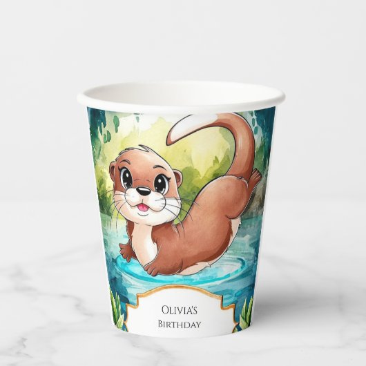 Simple Lake Otter Birthday Pappbecher (Vorderseite)