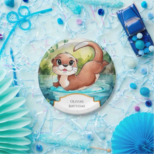 Simple Lake Otter Birthday Pappteller (Party)