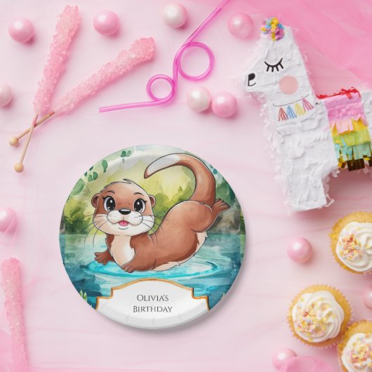 Simple Lake Otter Birthday Pappteller (Party)