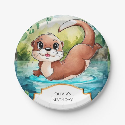 Simple Lake Otter Birthday Pappteller (Vorderseite)