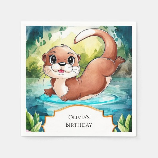 Simple Lake Otter Birthday Serviette (Vorderseite)