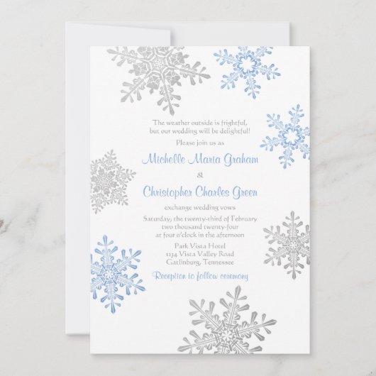 Simple Lapis Blue Silver Winter Snowflake Wedding Einladung (Vorderseite)