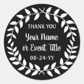 Simple Laurel Wreath Black and White Vielen Dank Runder Aufkleber (Vorderseite)