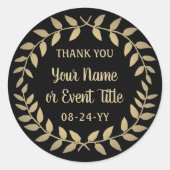 Simple Laurel Wreath Black und Gold Vielen Dank Runder Aufkleber (Vorderseite)