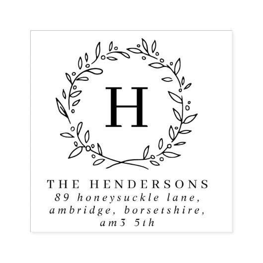 Simple Laurel Wreath Family Monogram-Adresse Gummistempel (Prägung)