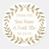 Simple Laurel Wreath White und Gold Vielen Dank Runder Aufkleber (Vorderseite)