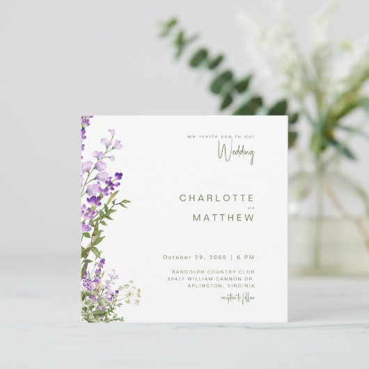Simple Lavender Foto Square Wedding White (Stehend Vorderseite)