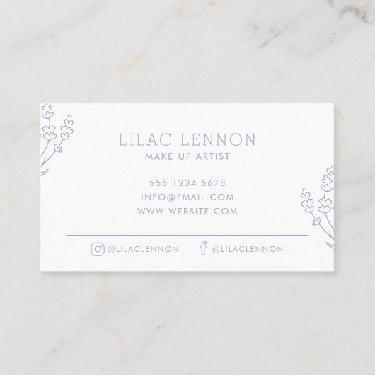 Simple Lavender Monogram Makeup Artist Visitenkarte (Rückseite)