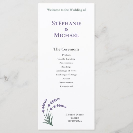 Simple Lavender Wedding Ceremony Program Menükarte (Vorderseite)