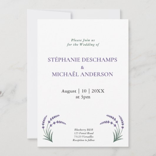 Simple Lavender Wedding Einladung (Vorderseite)
