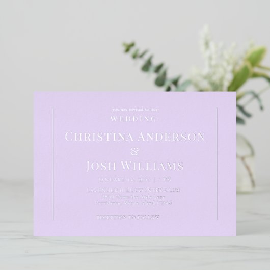 Simple Lavender Wedding Folieneinladung (Stehend vorne)