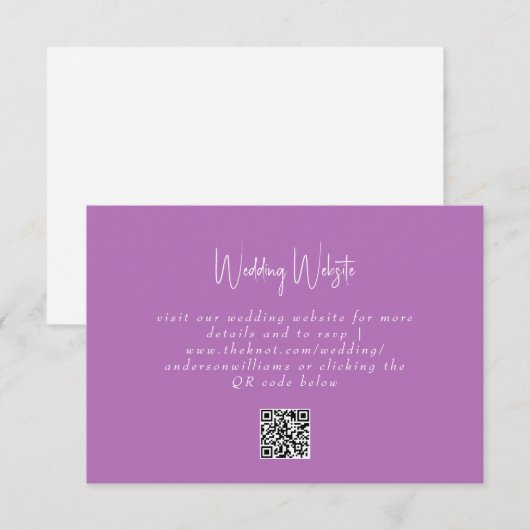 Simple Lavender Wedding QR Code Website RSVP Card (Vorne/Hinten)