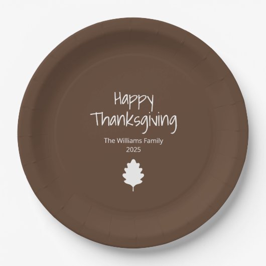 Simple Leaf Modern Autumn Family Thanksgiving Pappteller (Vorderseite)