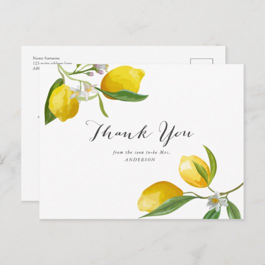 Simple Lemon Brautparty Vielen Dank Postkarte (Vorne/Hinten)