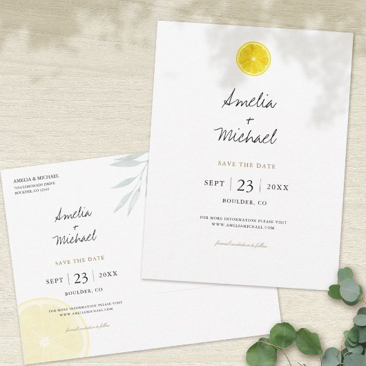 Simple Lemon Save the Date Ankündigungspostkarte