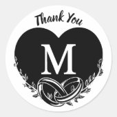 Simple Letter M Heart Foliage Wedding Vielen Dank Runder Aufkleber (Vorderseite)