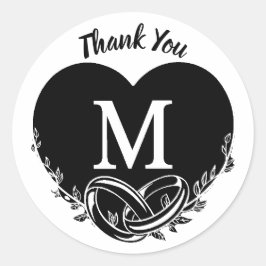 Simple Letter M Heart Foliage Wedding Vielen Dank Runder Aufkleber