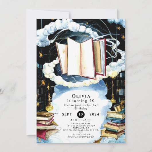 Simple Library Fairytale Storybook Geburtstag Einladung (Vorderseite)