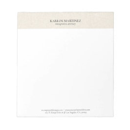 Simple Light Beige Linen Black Typography Notizblock
