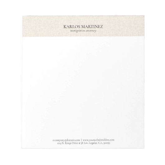 Simple Light Beige Linen Black Typography Notizblock (Vorderseite)