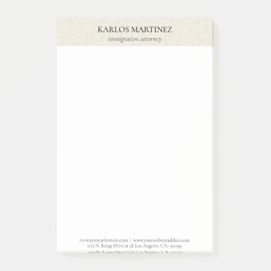 Simple Light Beige Linen Black Typography Post-it Klebezettel (Vorderseite)