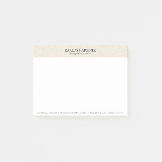 Simple Light Beige Linen Black Typography Post-it Klebezettel (Vorderseite)