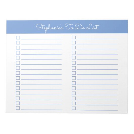 Simple Light Blue 8.5x11 Two Column Checklist Notizblock (Vorderseite)