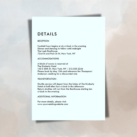 Simple Light Blue Wedding Details  Begleitkarte