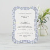 Simple Lilac Blue Japanisch Seigaiha Waves Wedding Einladung (Stehend Vorderseite)