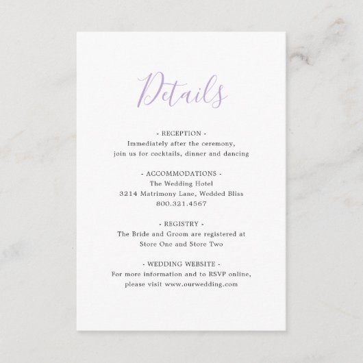 Simple Lilac Elegant Wedding Begleitkarte (Vorderseite)