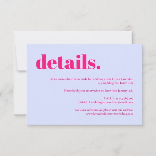 Simple Lilac Pink Wedding details RSVP Karte (Vorderseite)