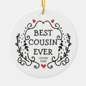 Simple Line Greenery Personalisiert Bester Cousin Keramik Ornament (Vorne)
