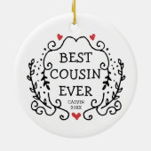 Simple Line Greenery Personalisiert Bester Cousin Keramik Ornament (Hinten)