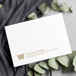 Simple Lines Monogram Initial Name Address Bronze Mitteilungskarte