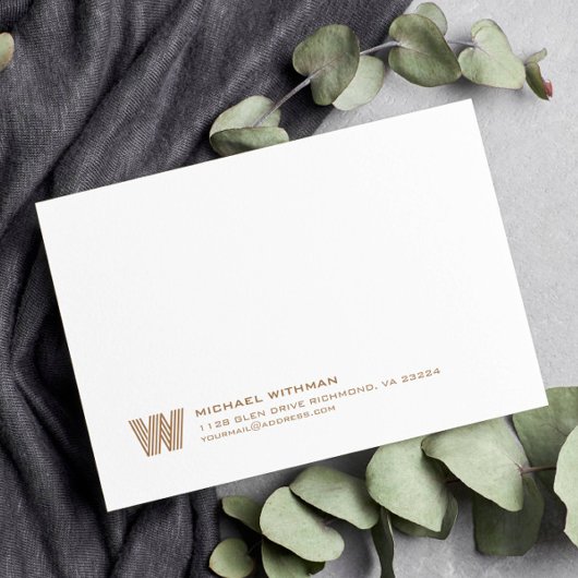 Simple Lines Monogram Initial Name Address Bronze Mitteilungskarte