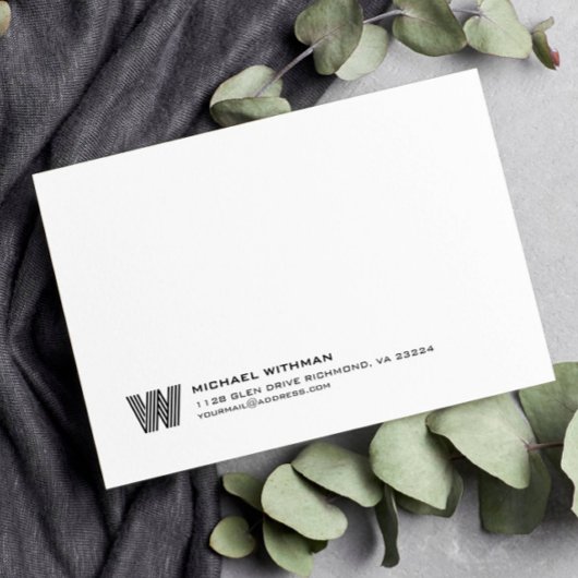 Simple Lines Monogram Initial Name Classic Black Mitteilungskarte