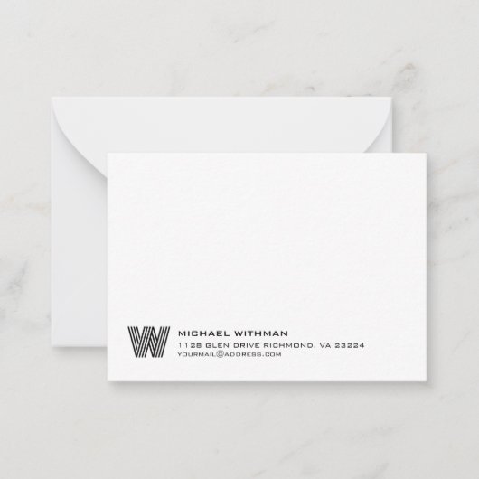 Simple Lines Monogram Initial Name Classic Black Mitteilungskarte (Vorderseite)