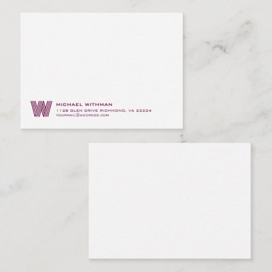 Simple Lines Monogram Initial Name Classic WINE Mitteilungskarte (Vorne/Hinten)