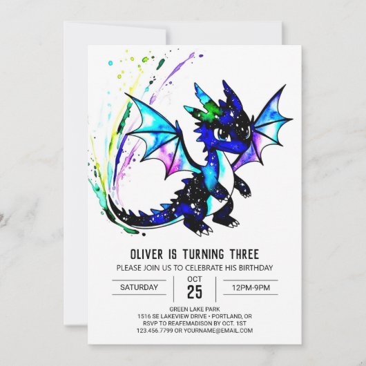 Simple Little Dragon Digital Boy Geburtstag Einladung (Vorderseite)