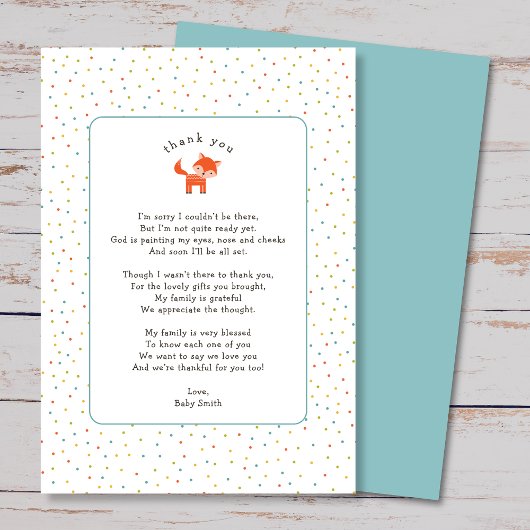 Simple Little Fox Dankeschön mit Gedicht Dankeskarte