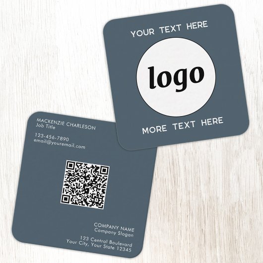 Simple Logo and Text QR Code Charcoal Gray Quadratische Visitenkarte