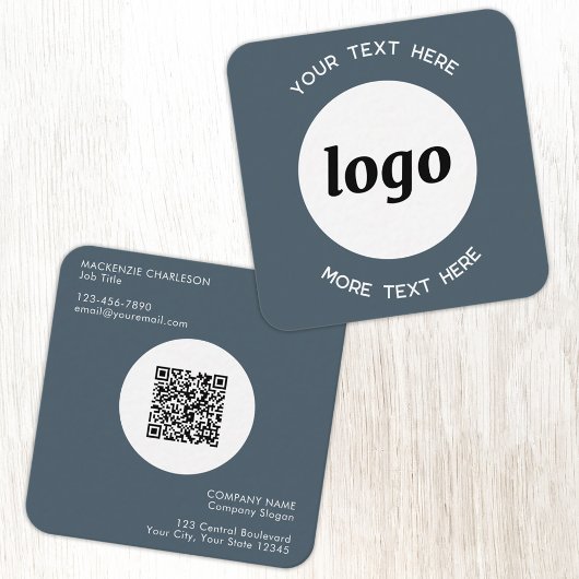 Simple Logo and Text QR Code Charcoal Gray Quadratische Visitenkarte