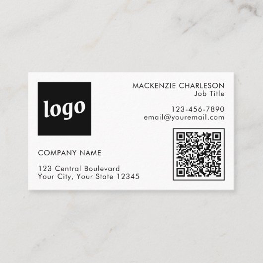 Simple Logo and Text QR Code Visitenkarte (Vorderseite)
