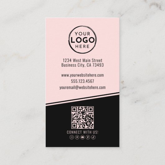 Simple Logo QR Code Blush Pink Visitenkarte (Rückseite)