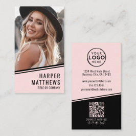 Simple Logo QR Code Blush Pink Visitenkarte