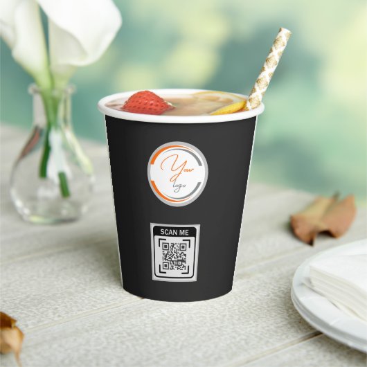 Simple Logo QR Code Business Black Pappbecher (In Situ)