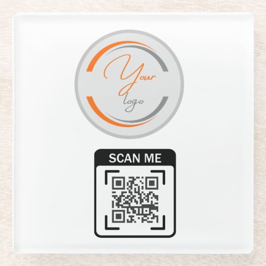 Simple Logo QR Code Business White Glasuntersetzer (Vorderseite)