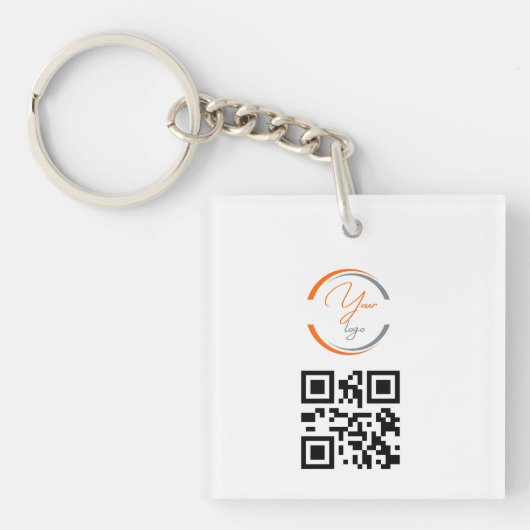Simple Logo QR Code Business White Schlüsselanhänger (Vorderseite)