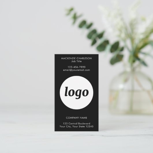 Simple Logo Text QR Code Vertical Black Visitenkarte (Stehend Vorderseite)
