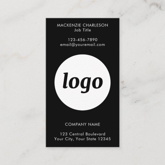Simple Logo Text QR Code Vertical Black Visitenkarte (Vorderseite)